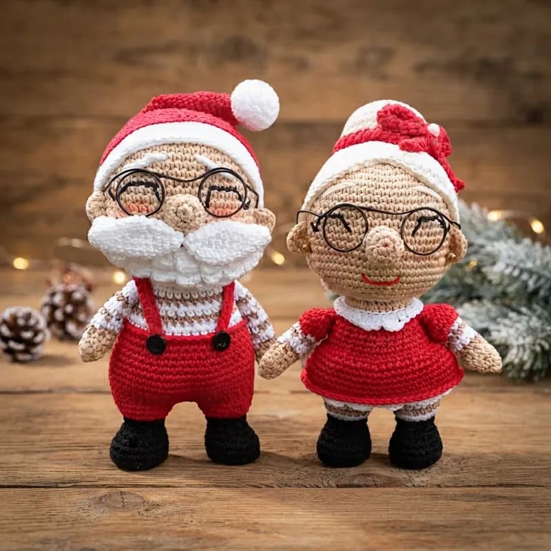 Papai Noel E Mamãe Noel Em Amigurumi